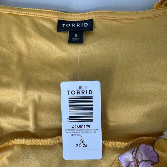 Torrid Mesh Square Neck Top Floral Shirred Yellow 3X - Picture 6 of 11